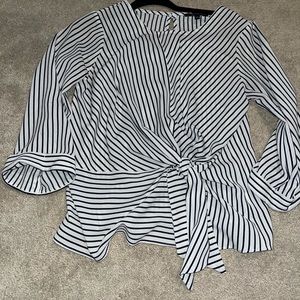 Navy blue stripes (shows as black in picture) with tie front, size S